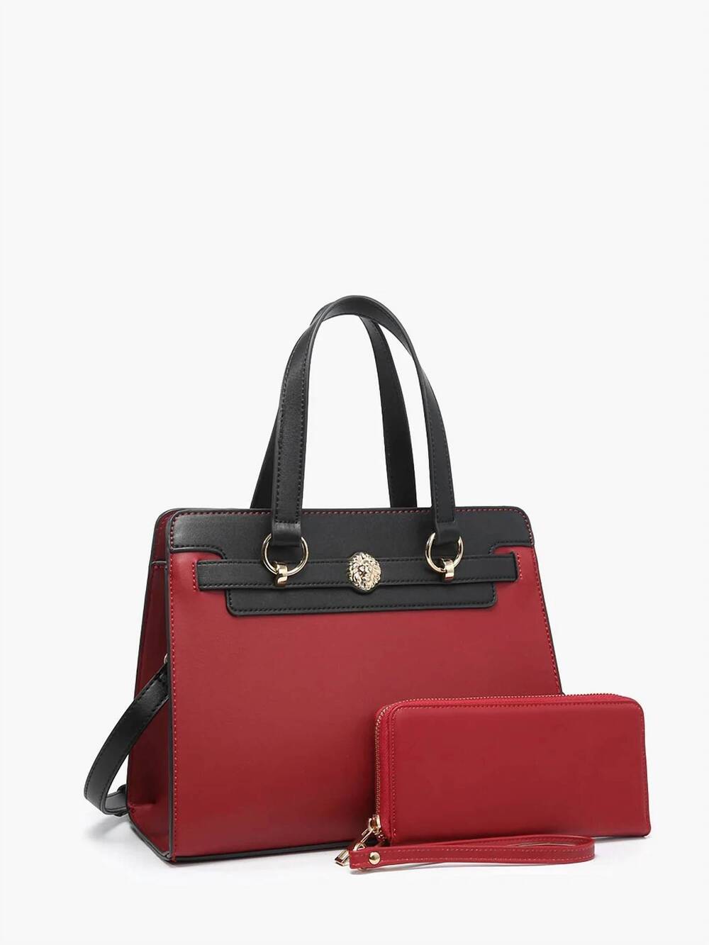 NEW JEN & CO. women's lexie two-tone vegan leather satchel bag with wallet in wi